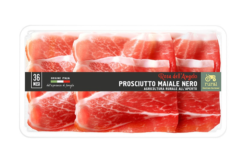 Prosciutto maiale nero affettato e confezionato
